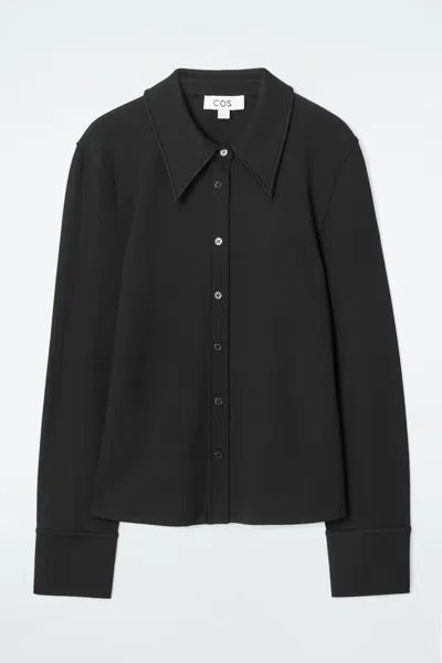 Cos Exaggerated-collar Jersey Shirt In Black