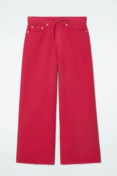 Cos Extra Wide Leg Drawstring Denim Pants In Red