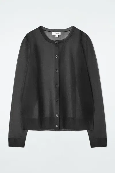 Cos Sheer Fine-knit Cardigan In Black