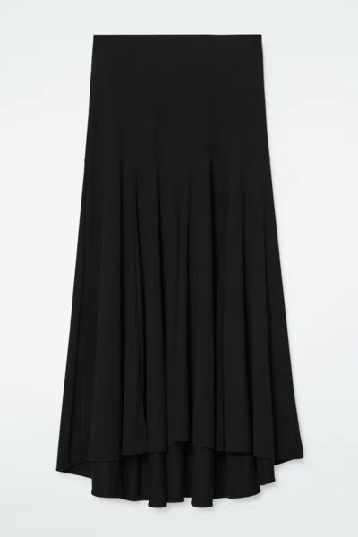 Cos Flared Asymmetric Midi Skirt In Black