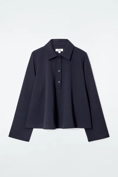 Cos Flared Cotton-jersey Polo Shirt In Blue