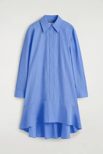 Cos Flared Cotton Mini Shirt Dress In Blue