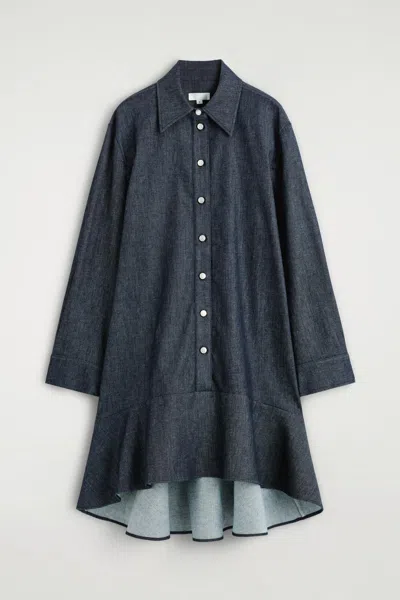 Cos Flared Denim Mini Shirt Dress In Blue