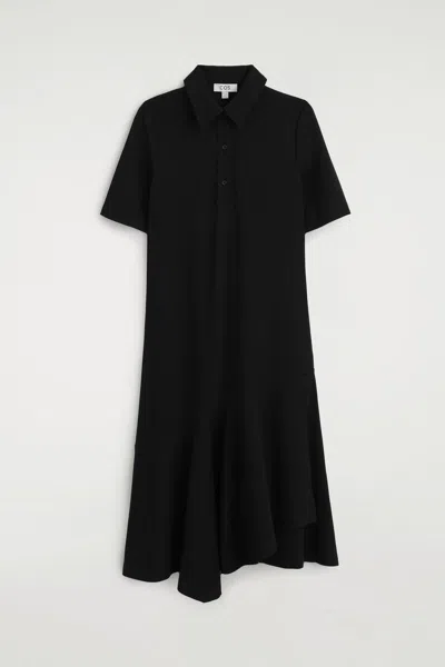 Cos Flared Jersey Midi Shirt Dress In Black