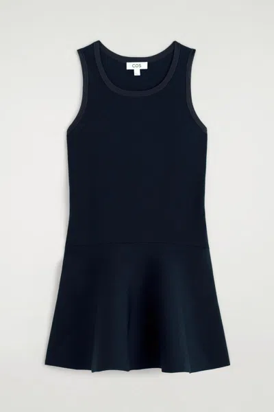 Cos Flared Knitted Mini Dress In Blue