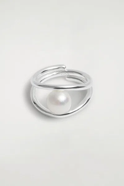 Cos Floating Pearl Ring In Silver