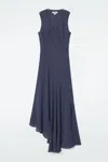 Cos Floaty Asymmetric Midi Dress In Blue