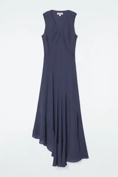 Cos Floaty Asymmetric Midi Dress In Blue