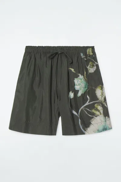 Cos Floral Drawstring Shorts In Grey