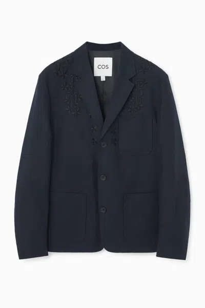 Cos Floral Embroidered Blazer In Blue