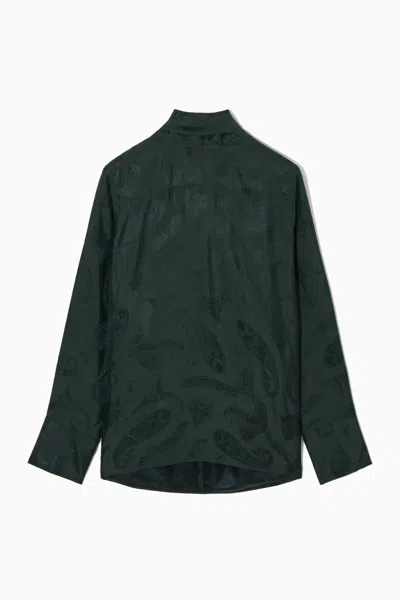 Cos Floral-jacquard Bow Blouse In Green