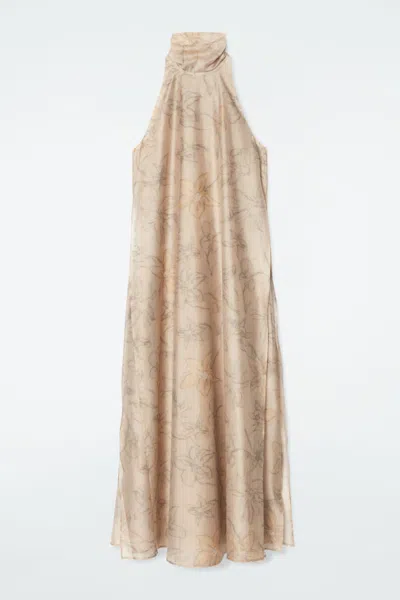 Cos Floral-print Halterneck A-line Maxi Dress In Beige