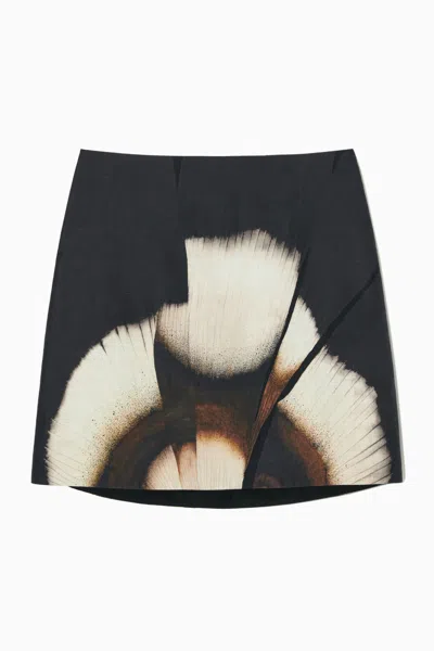Cos Digital-print Floral Linen-blend Mini Skirt In Black