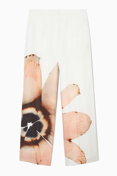 Cos Digital-print Floral Wide-leg Trousers In White