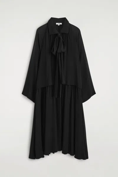 Cos Fluid Scarf-detail Midi Dress In Black