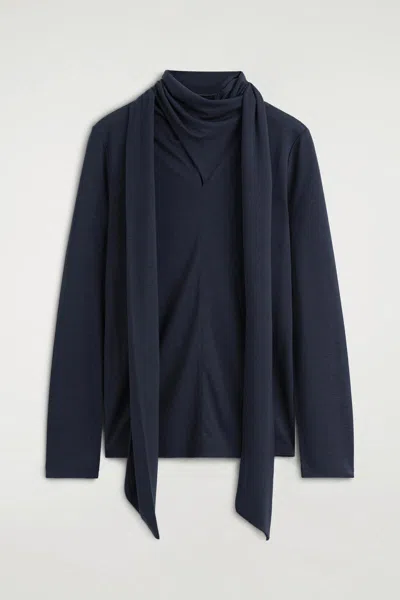 Cos Fluid Scarf-detail Top In Navy