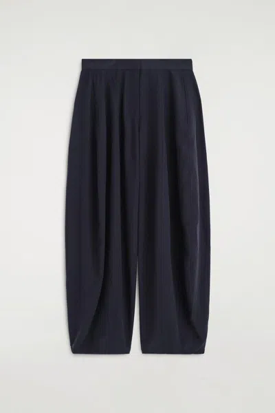 Cos Fluid Topstitched Barrel-leg Trousers In Blue