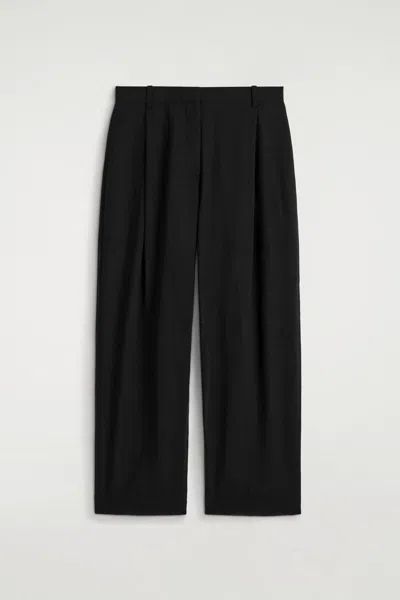 Cos Fluid Wool-voile Straight-leg Trousers In Black