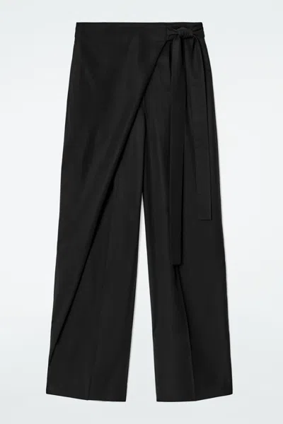 Cos Fluid Wrap-front Trousers In Black