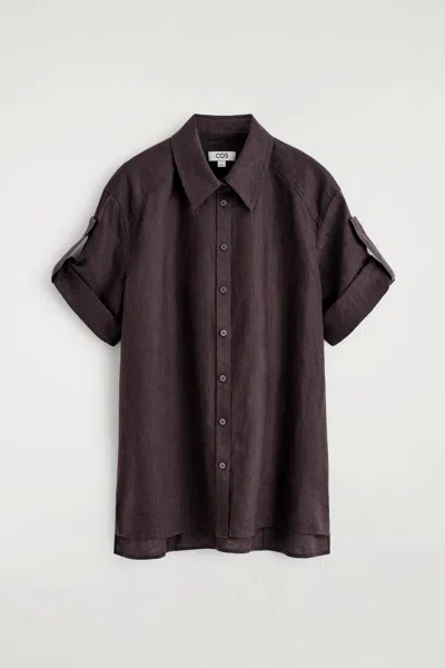Cos Folded-sleeve Linen Shirt In Red