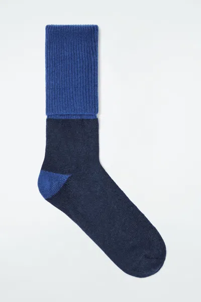 Cos Folded Wool And Cashmere Socks In Blue