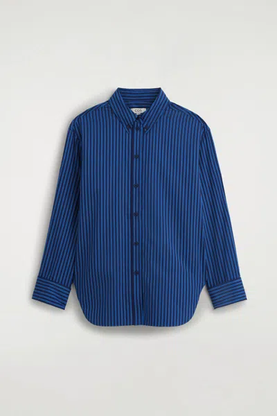 Cos Folded-cuff Cotton Shirt In Bleu
