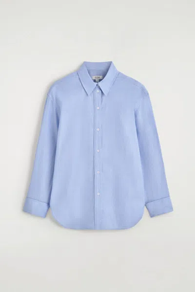 Cos Folded-cuff Cotton Shirt In Light Blue