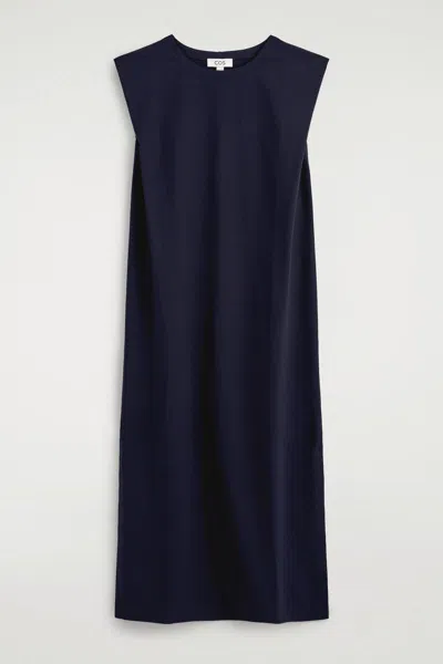 Cos Folded-shoulder Cotton-jersey Midi Dress In Blue