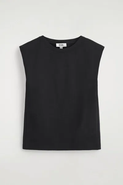 Cos Folded-shoulder Cotton-jersey Tank Top In Black