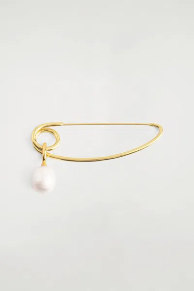Cos Freshwater Pearl Pin Brooch In Gold