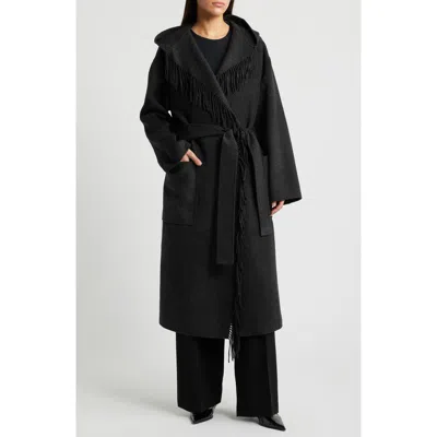 Cos Fringe Detail Double Face Wool Blend Wrap Coat
