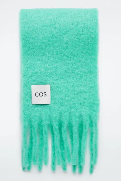 Cos Fringed Brushed-mohair Scarf In Green