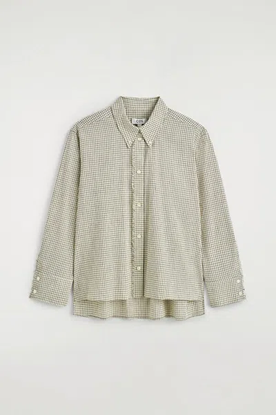 Cos Fringed Checked Linen-cotton Shirt In Beige In Sand