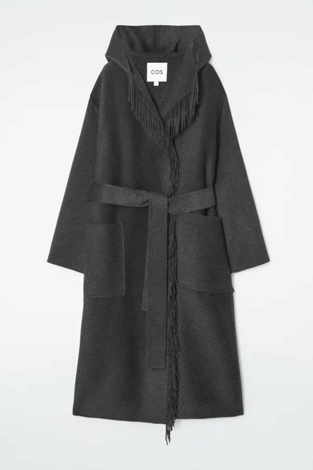 Cos Fringed Double faced Wool Coat In Grey ModeSens