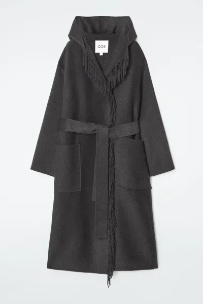 Cos Fringed Double-faced Wool Coat In Grey