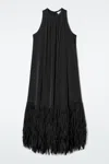 Cos Fringed-hem Dress In Black