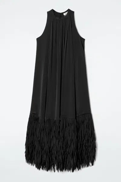 Cos Fringed-hem Dress In Black