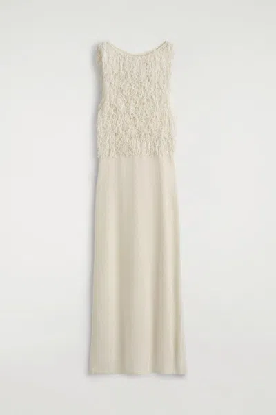Cos Fringed Knitted Column Dress In White