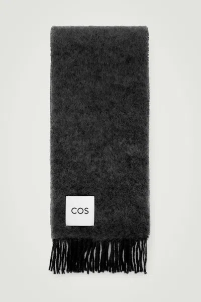 Cos Fringed Mohair Scarf In Black