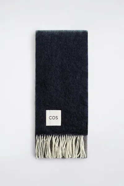 Cos Fringed Mohair Scarf In Blue