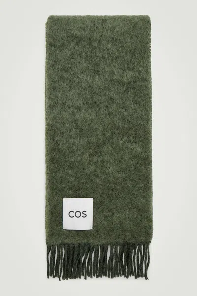 Cos Fringed Mohair Scarf In Green