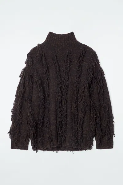 Cos Fringed Wool Jumper In Brown