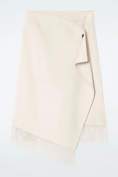 Cos Fringed Wool Midi Wrap Skirt In Beige