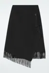 COS FRINGED WOOL MIDI WRAP SKIRT