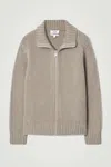 Cos Funnel-neck Knitted Wool Jacket In Beige