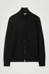 Cos Funnel-neck Merino Wool Zip-up Cardigan In Black