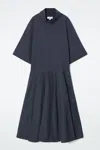 Cos Funnel-neck Panelled Midi Dress In Blue