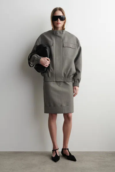 Cos Funnel-neck Wool-blend Bomber Jacket In Sand