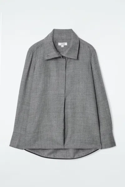 Cos Funnel-neck Wool-flannel Shirt In Grey