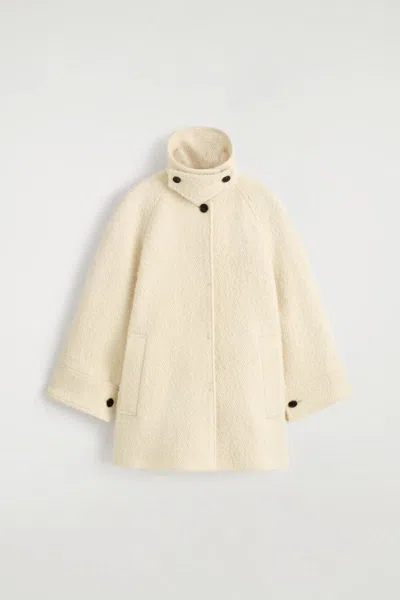 Cos Funnel-neck Wool-herringbone Short Coat In Sand